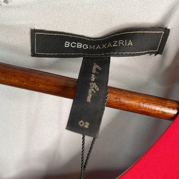 BCBGMAXAZRIA NWT Haley Chiffon ColorBlock Burnt Poppy Draped Dress Size 2 - Picture 9 of 12